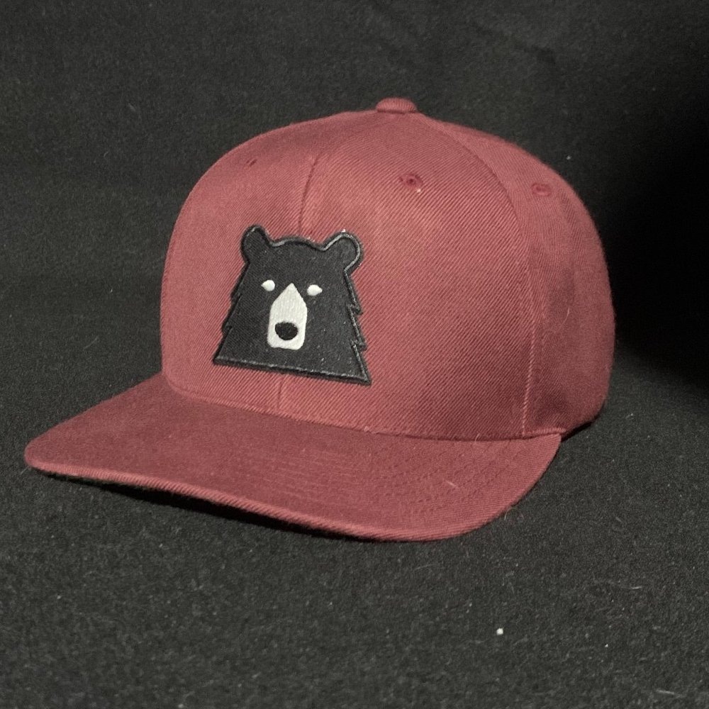 Burgundy Snapback Hat with Black Bear